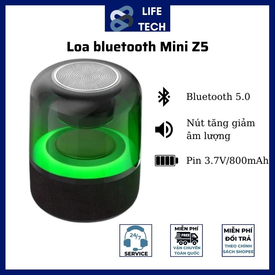 Loa Bluetooth Mini Z5 Tích Hợp Đèn Led, Âm Thanh Cực Đỉnh, Bass Siêu Hay